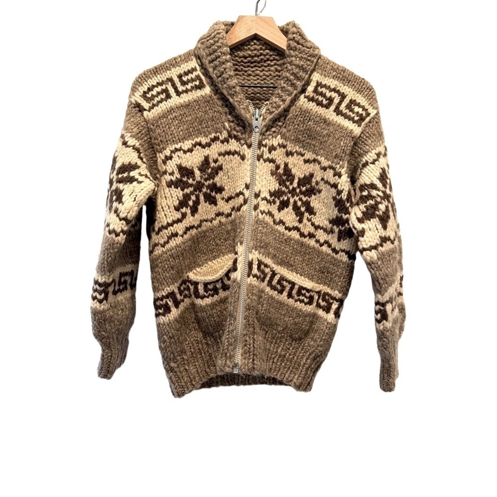Vintage ‘60s Cowichan Native American Indian Sweater Jacket Snowflake Chunky M L